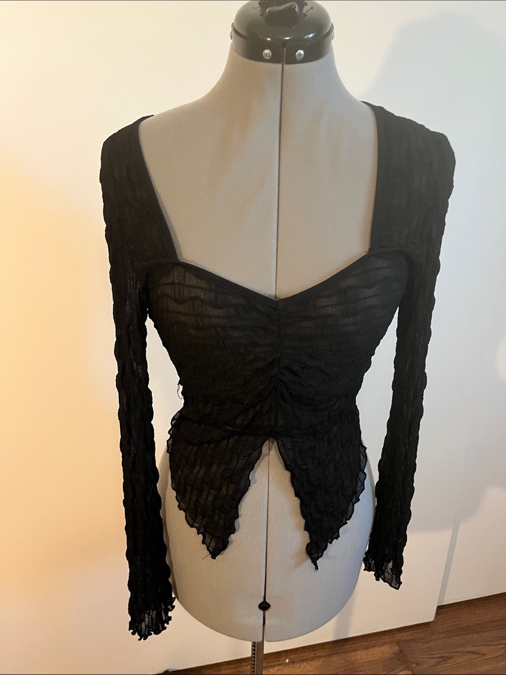 Windsor Black Sheer Ruched Long-Sleeve Top